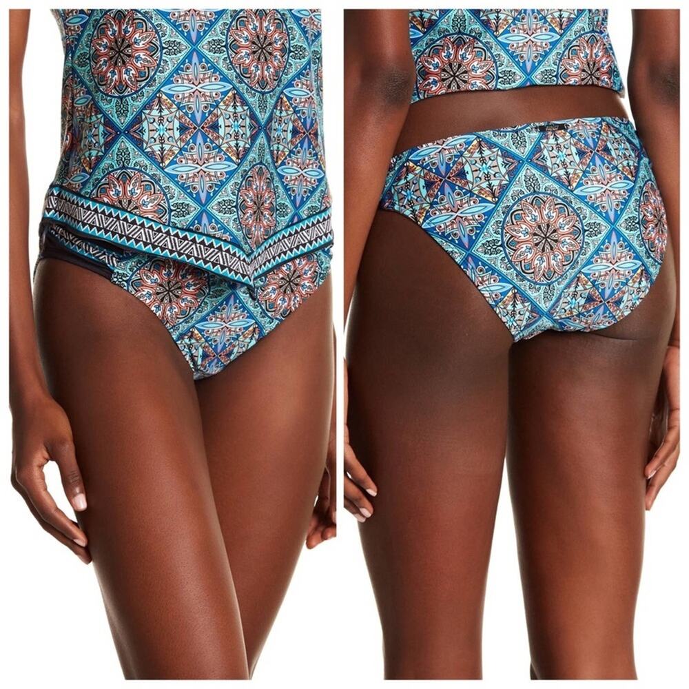 Laundry NWT Bikini Bottom Swimsuit Mosaic Tile Hipster Blue Size XL 70’s